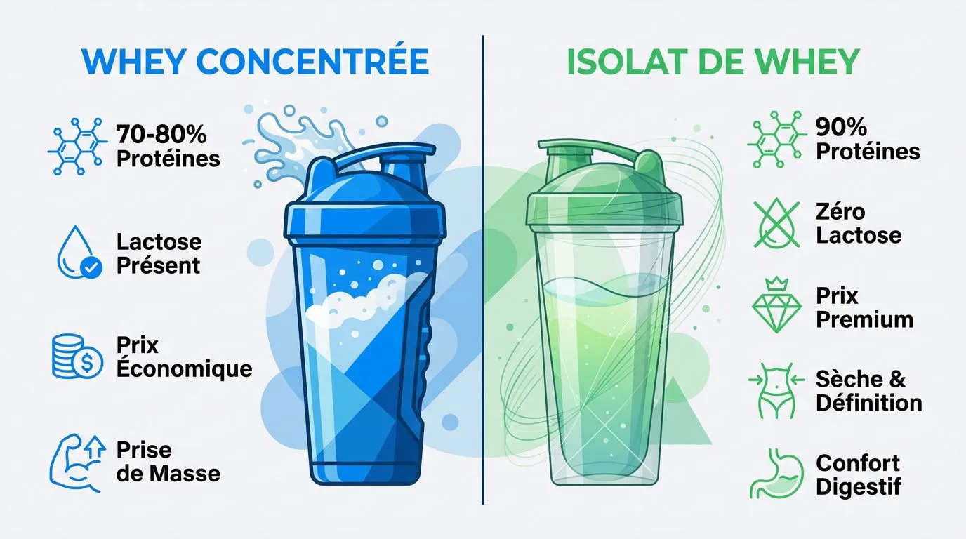 Comparaison nutritionnelle entre la whey concentrée et l'isolat de whey