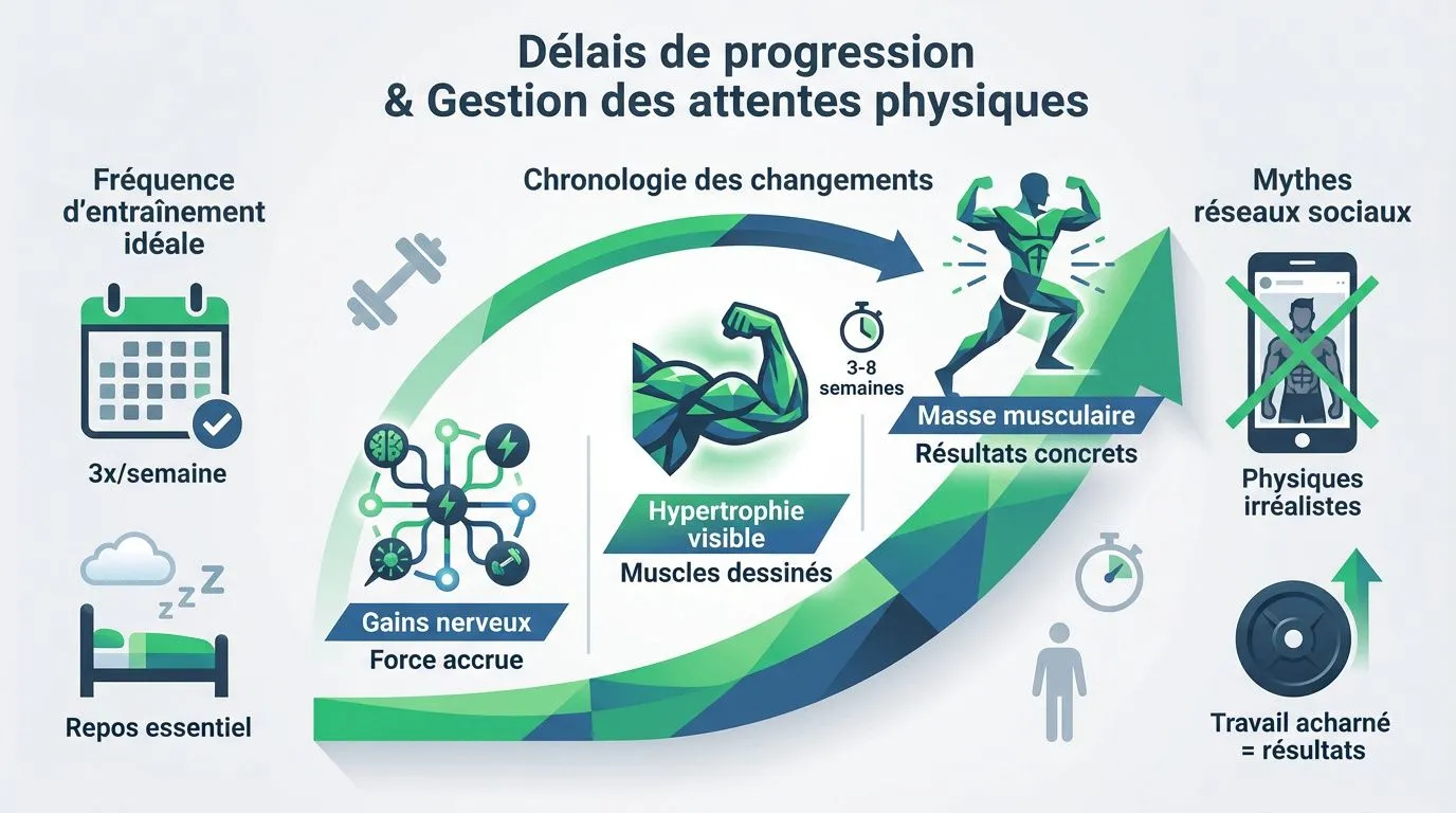 Évolution de la masse musculaire et progression physique d'un débutant en musculation