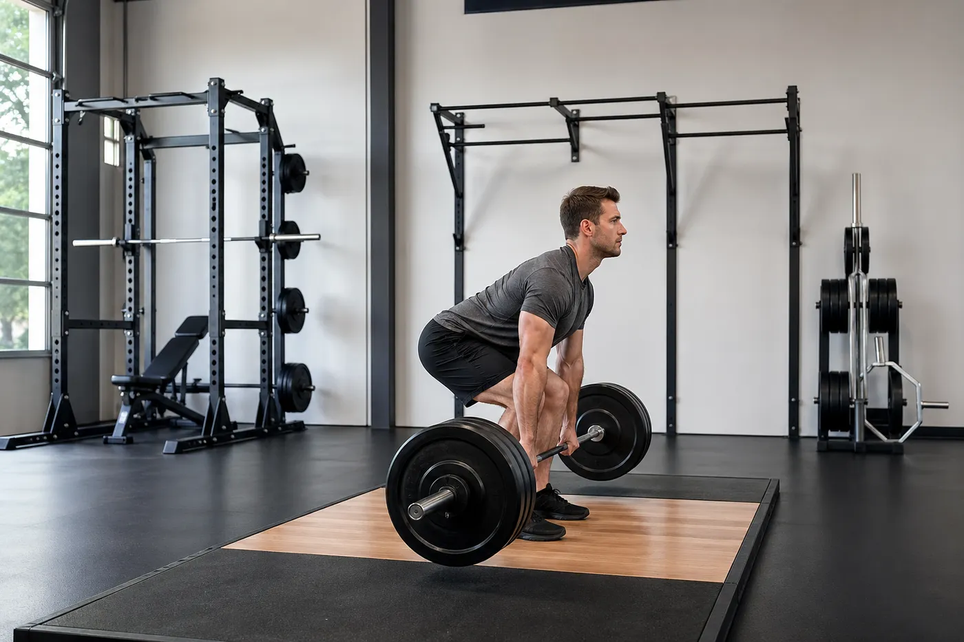 Exercices polyarticulaires pour sortir du skinny fat : squat, soulevé de terre et tractions en salle de sport