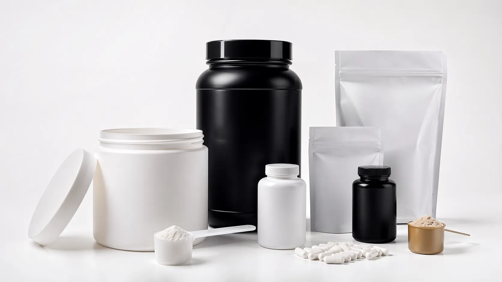 Gamme de compléments alimentaires sportifs, poudres et gélules pour la nutrition sport et santé