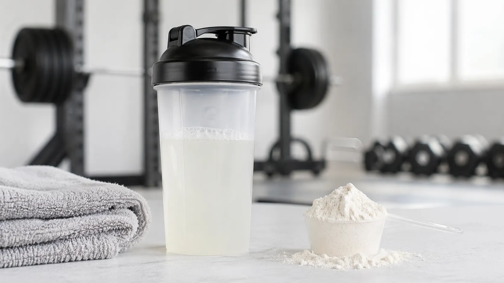 Préparation quotidienne de 3 g de créatine monohydrate Creapure® dans un shaker de sport