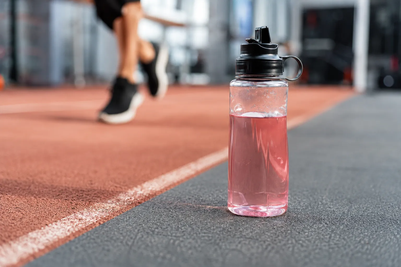 Sportif d'endurance tenant une gourde avec HYDRALYTE pendant l'entraînement