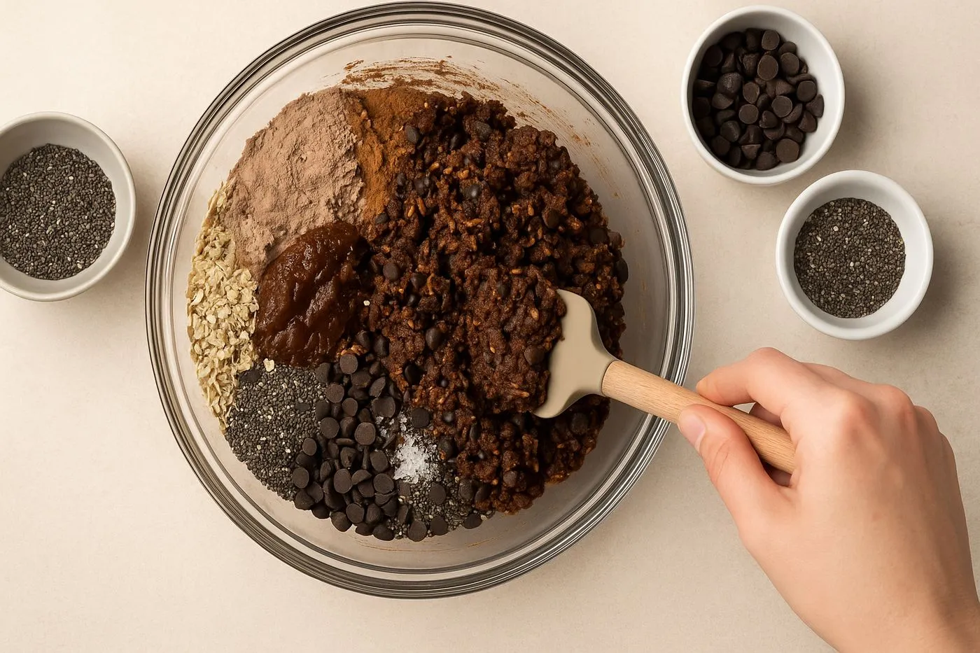 Incorporation des ingrédients secs dans la pâte d energy balls protéinées