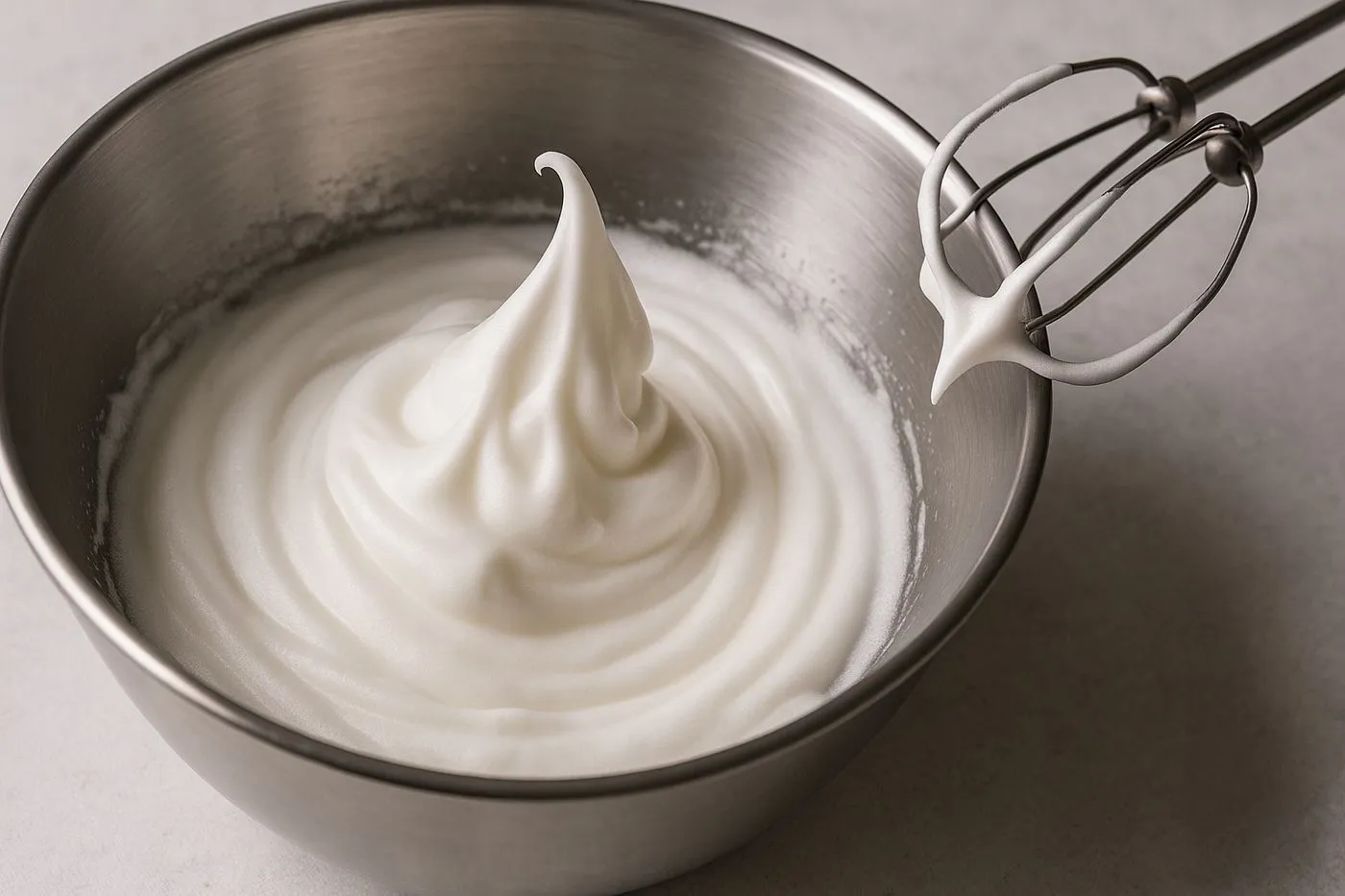Blancs d’œufs montés en neige ferme pour donner une texture aérienne à la mousse au chocolat
