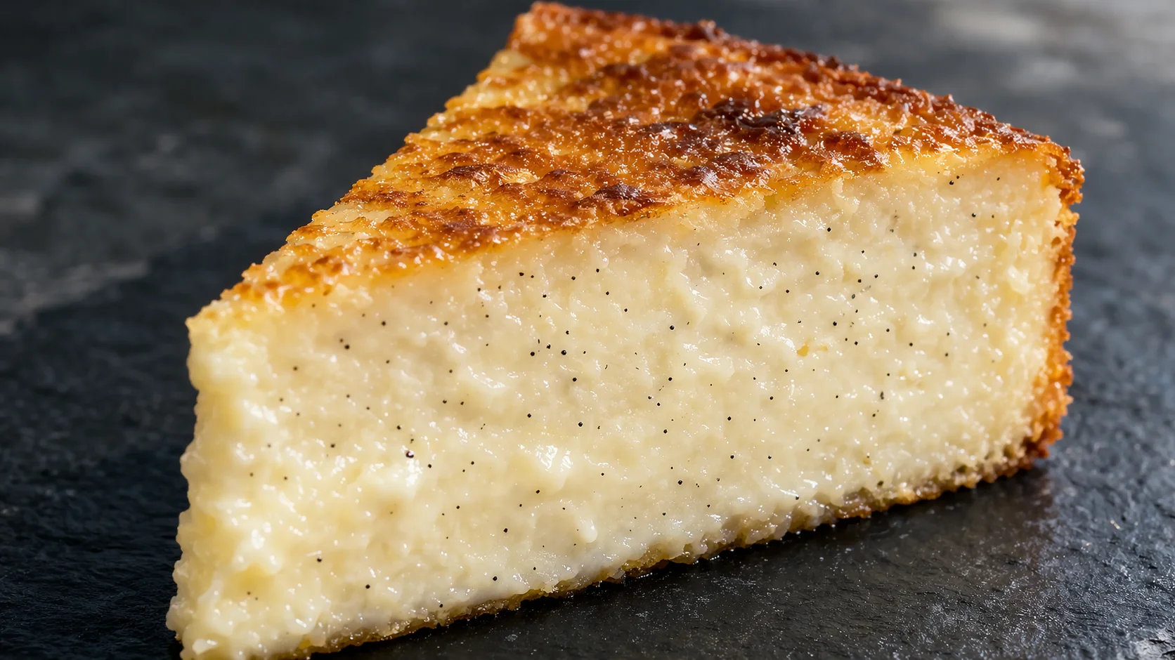 Moule rond avec l'appareil à semoule vanillé lisse et crémeux prêt à enfourner, surface lisse et légèrement brillante, plan de travail en lin beige