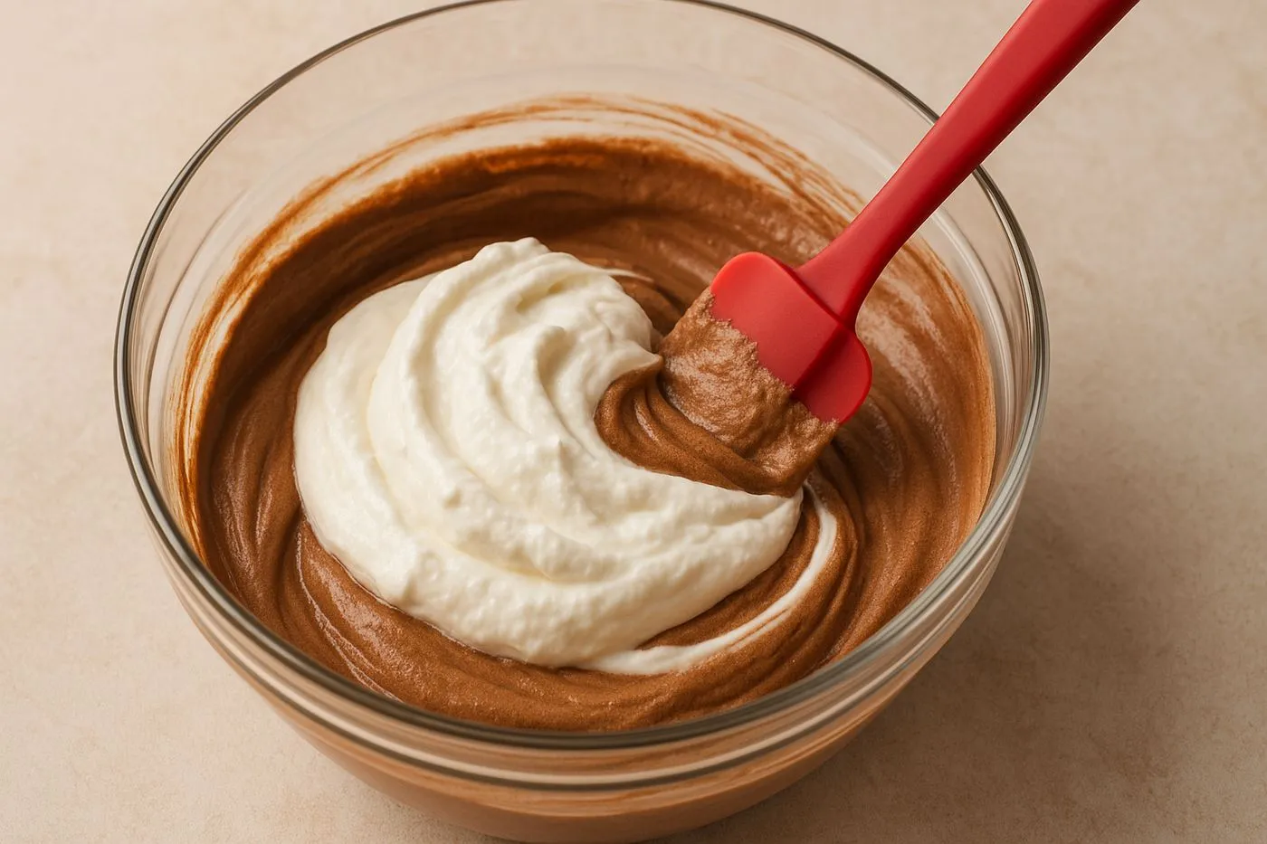 Mélange crémeux de fromage blanc et chocolat pour la mousse au chocolat protéinée