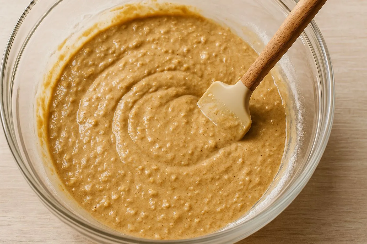 Mélange final de la pâte à pancakes protéinés avant le repos