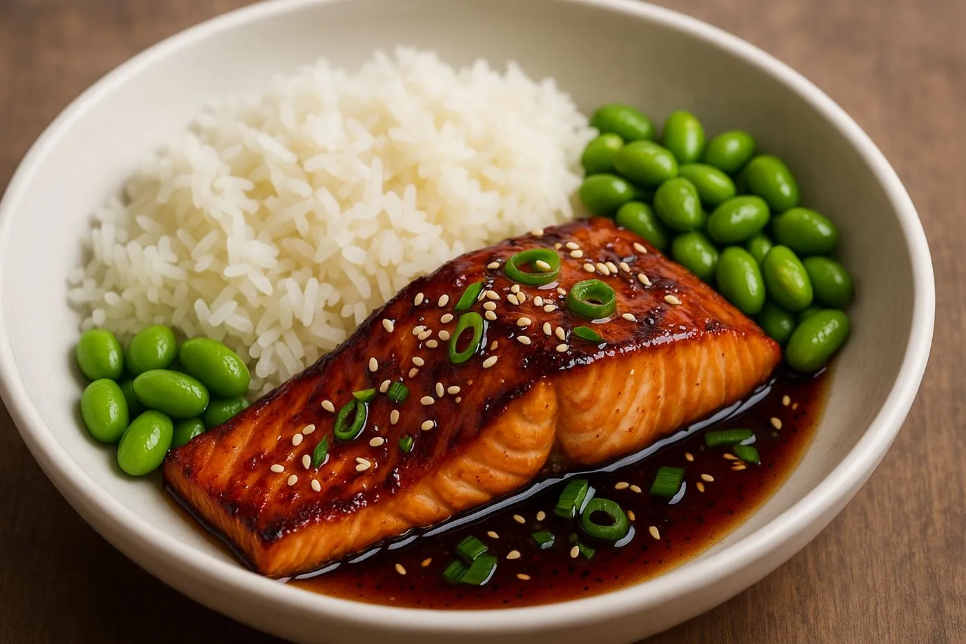 Saumon teriyaki dressé dans une assiette