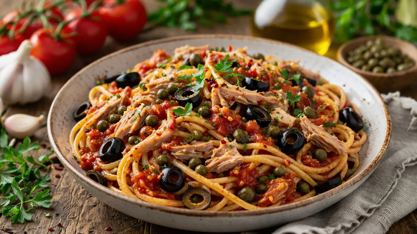 Pâtes à la Puttanesca et Thon